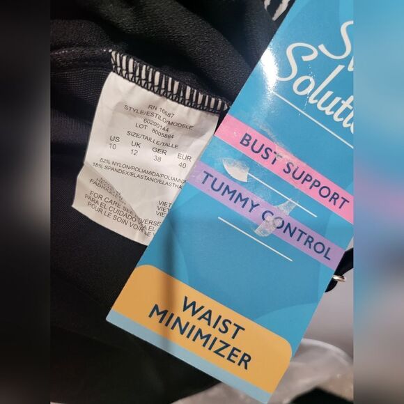 SWIM SOLUTIONS Tummy Control Mesh Insert Swimsuit NWT sz 10 black/white - Picture 5 of 5